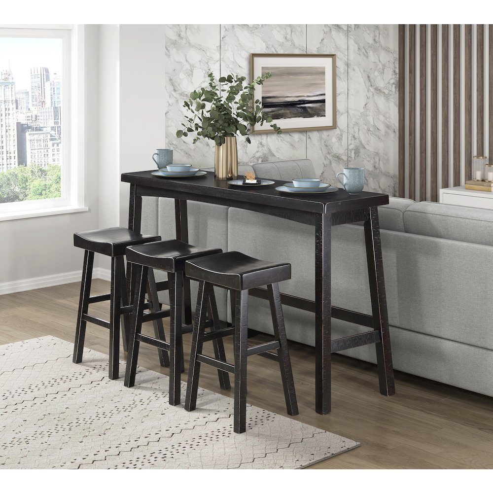 Caspian Solid Wood Pub Height Set (set of 4) in Black Finish. Picture 2