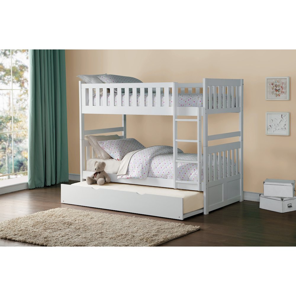 Galen Pine Twin Over Twin Bunk Bed with Trundle Bed in White. Picture 2