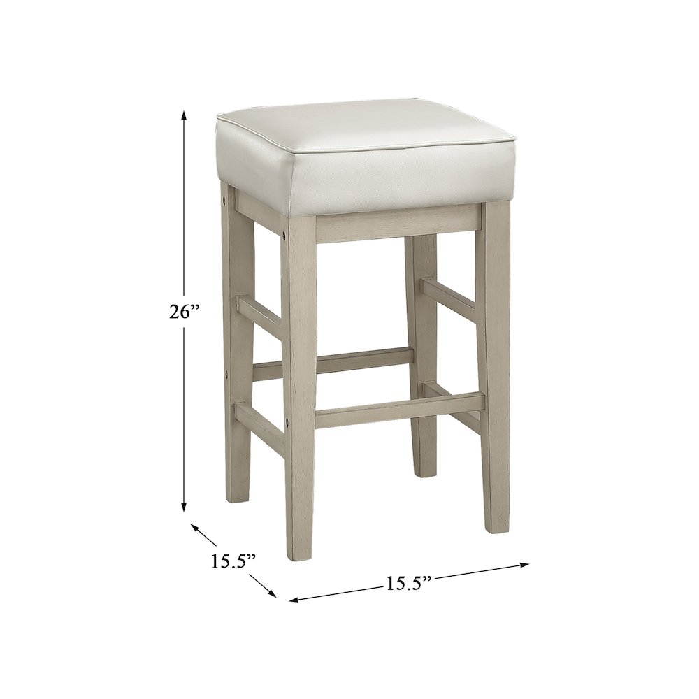 Pittsville Solid Wood 24" Height Square Stool, Set of 2 in White. Picture 4