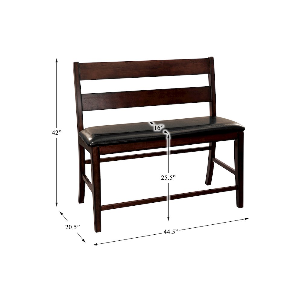 Mantello Wood Counter Height Dining Bench with Back  in Dark brown. Picture 4