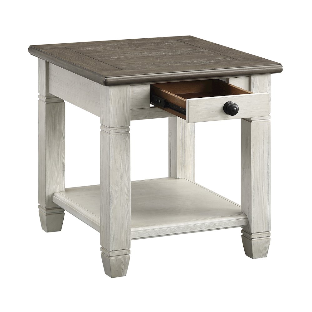 Granby Pine End Table in 2-Tone Finish (Rosy Brown and Antique White). Picture 3