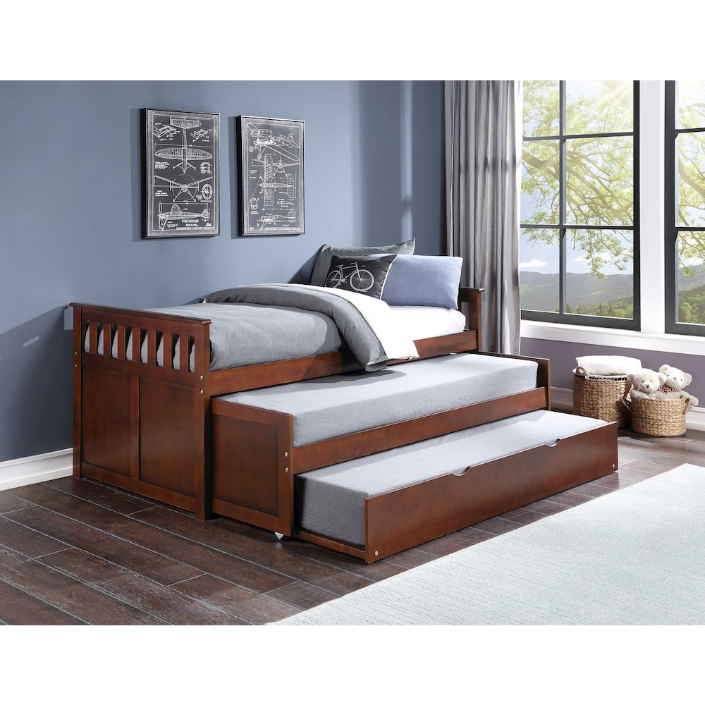 Rowe Pine Twin/Twin Bed with Twin Trundle in Dark Cherry. Picture 2