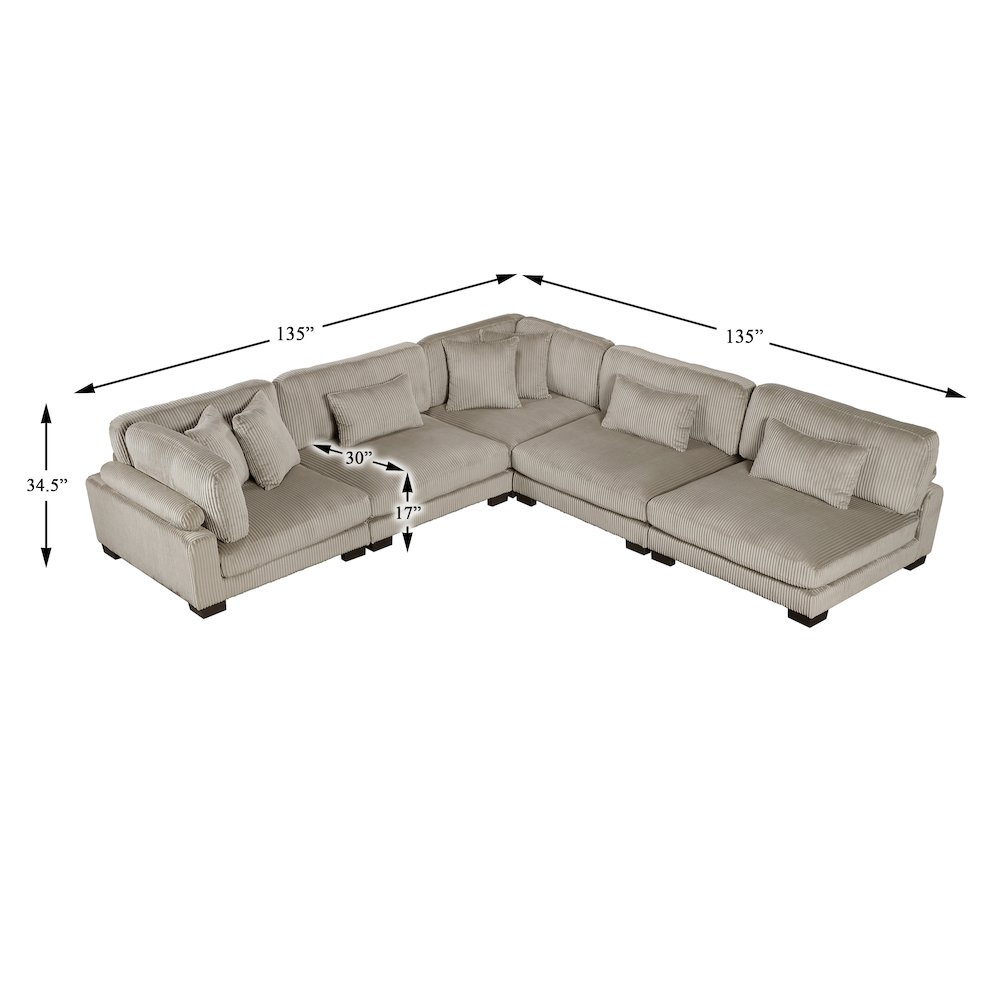 Traverse Corduroy 5-Piece Modular Sectional in Taupe. Picture 6