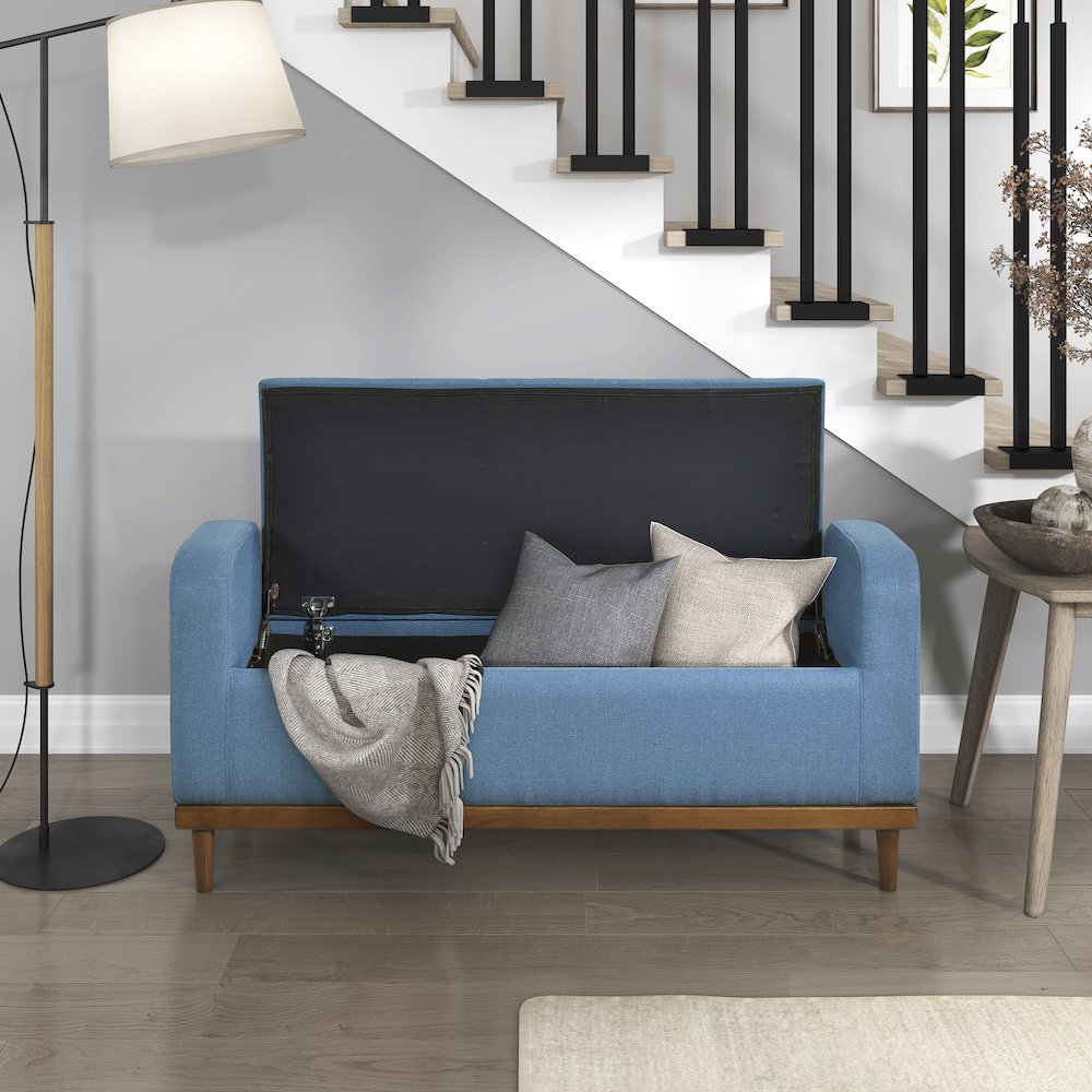 Brigitte Textured Lift Top Storage Bench in Blue. Picture 3