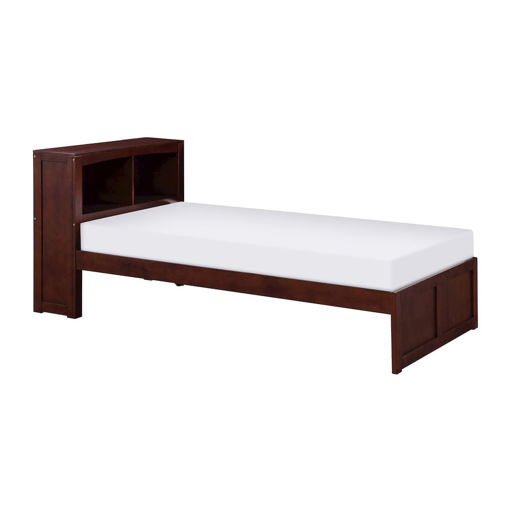 Rowe Pine Twin Bookcase Bed in Dark Cherry. Picture 1