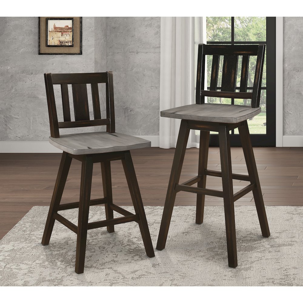 Amsonia Wood Swivel Counter Height Chair, set of 2 in Gray and Black. Picture 2