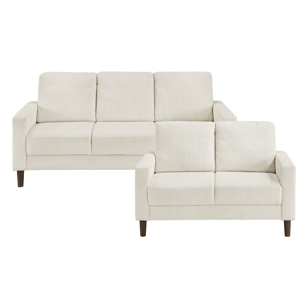 Crandall Corduroy 2pc Set: Sofa, Loveseat in Beige. Picture 3