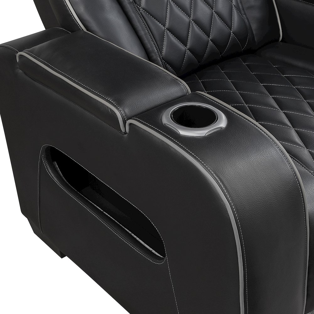Fairway Faux Leather Power Double Reclining Love Seat in Black. Picture 13
