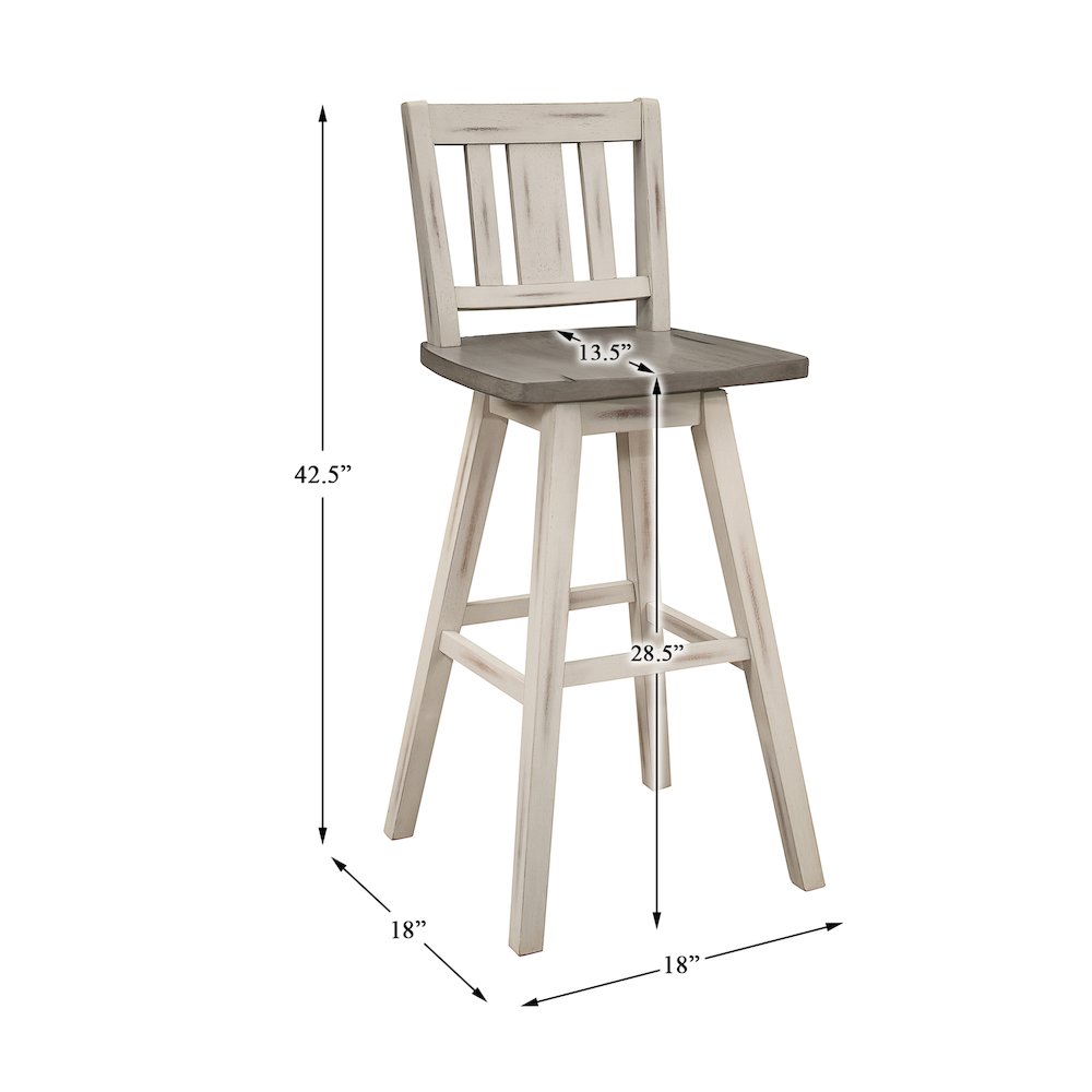 Amsonia Solid Wood Swivel Pub Height Chair, set of 2 in Gray and White. Picture 4