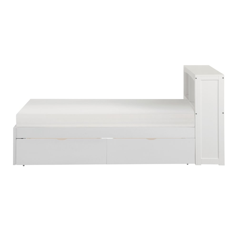 Galen Pine Twin Bookcase Bed with Storage Boxes in White. Picture 3
