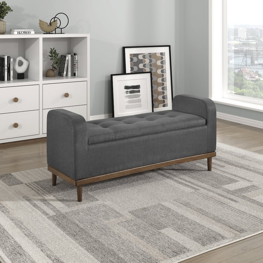 Brigitte Textured Lift Top Storage Bench in Dark Gray. Picture 2