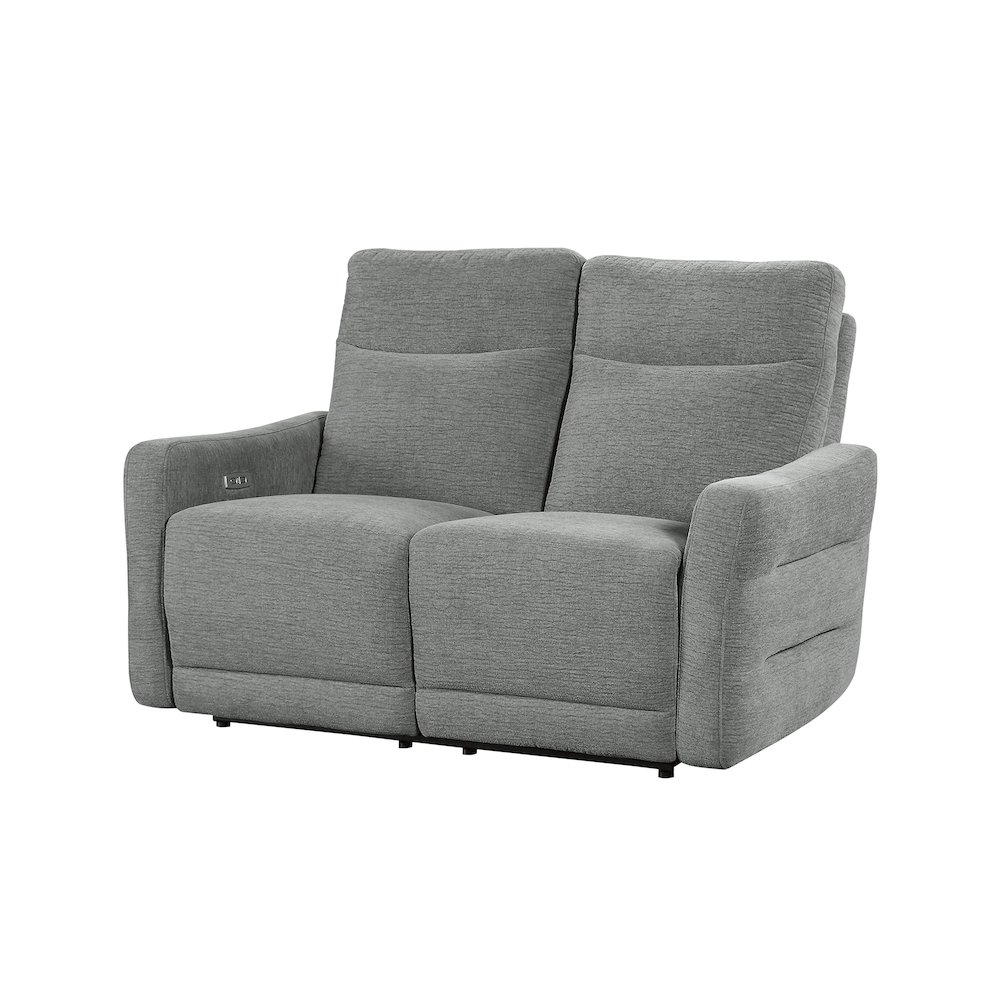 Edition Faux Leather Power Double Reclining Love Seat in Gray. Picture 1