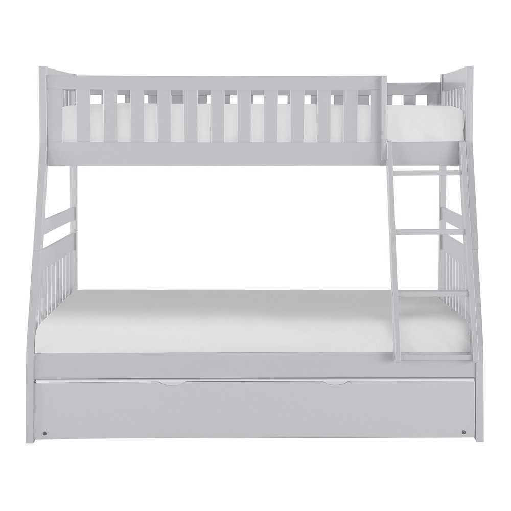 Orion Pine Twin Over Full Bunk Bed with Trundle Bed in Gray. Picture 3