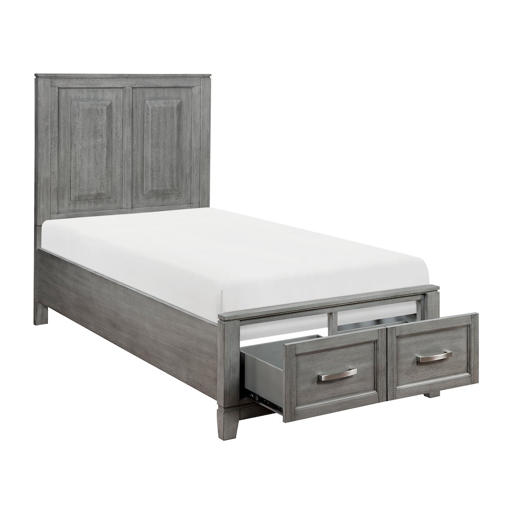 Garretson Acacia Twin Platform Bed with Footboard Storage in Gray. Picture 7