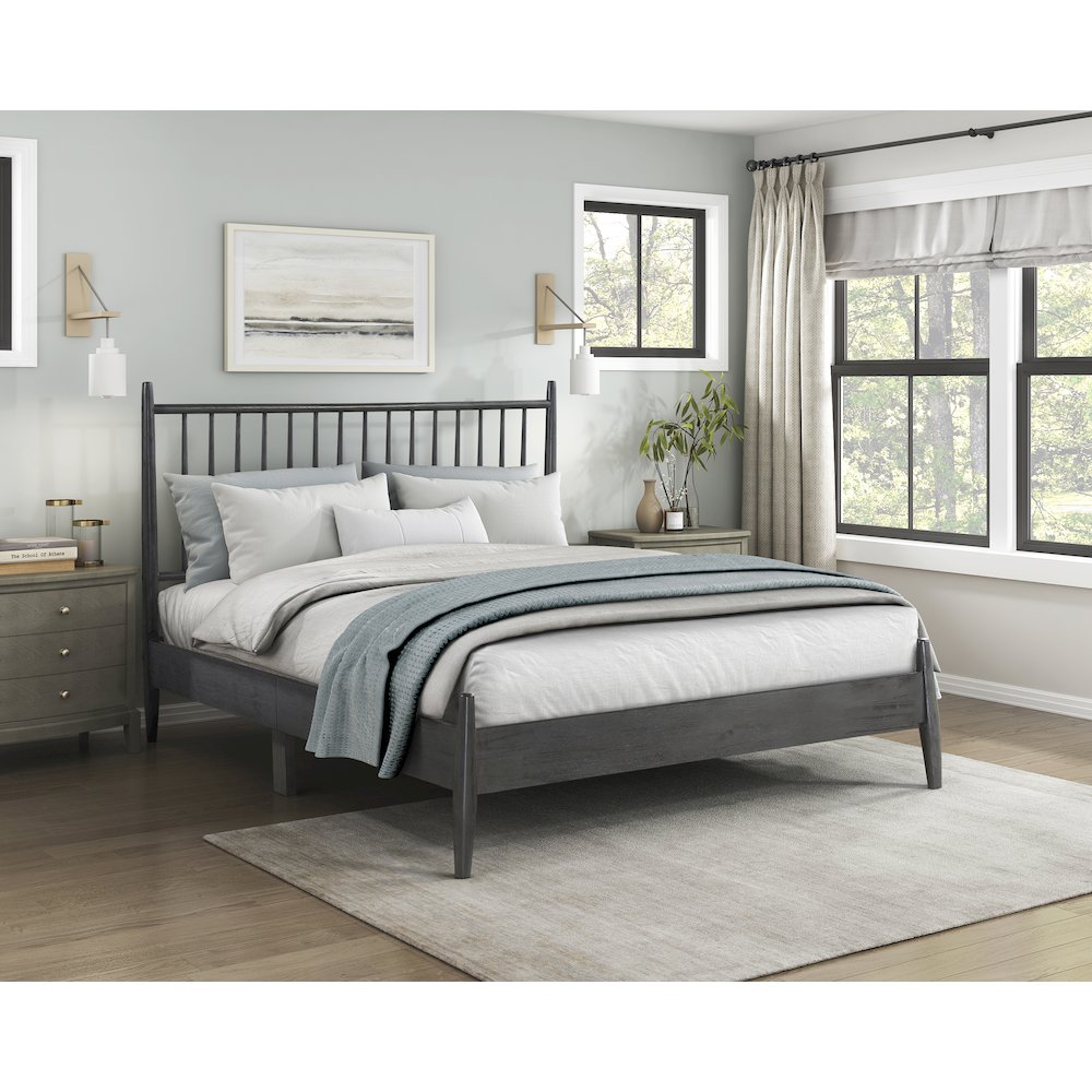 Brickell Rubberwood Queen Platform Bed in Gray. Picture 3