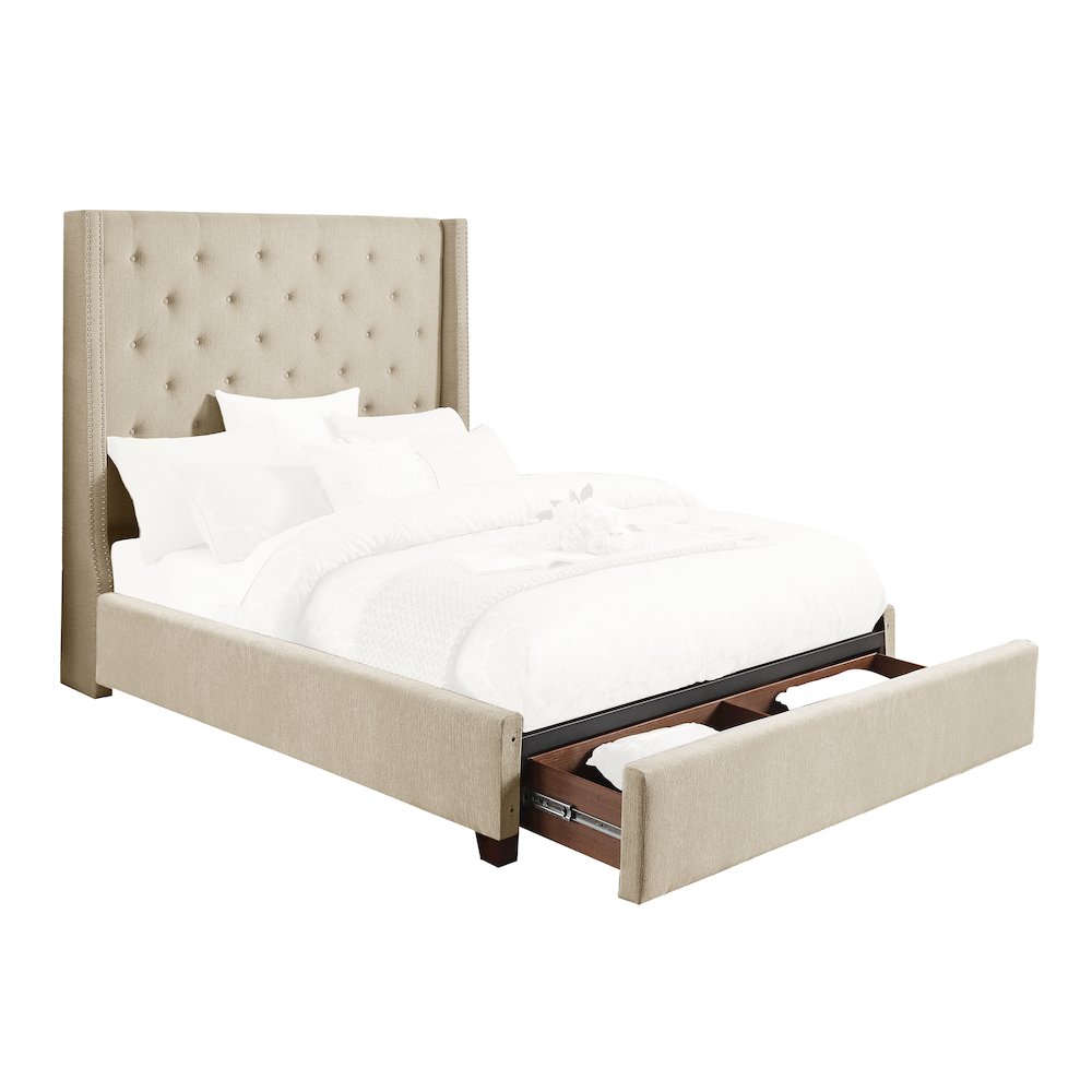 Fairborn Solid Wood Full Platform Bed with Storage Footboard in Beige. Picture 5
