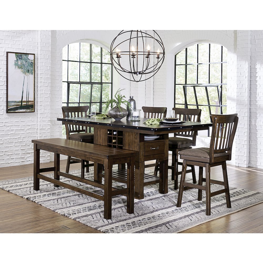Schleiger Wood Counter Height Dining Room Bench in Dark brown. Picture 2
