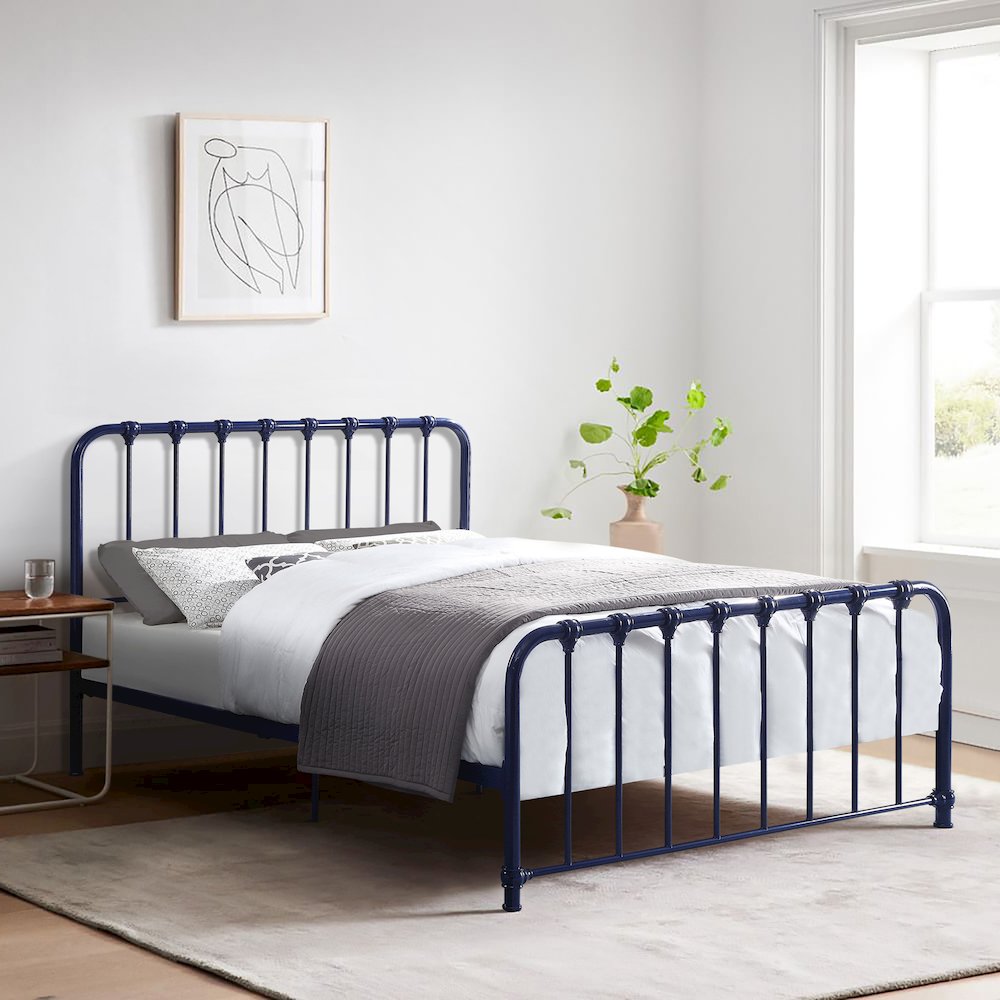Bethany Metal Full Metal Platform Bed in Blue. Picture 2