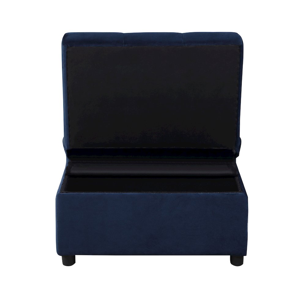 Garrell Velvet Storage Bench with Pull-Out Ottoman in Dark Blue. Picture 7