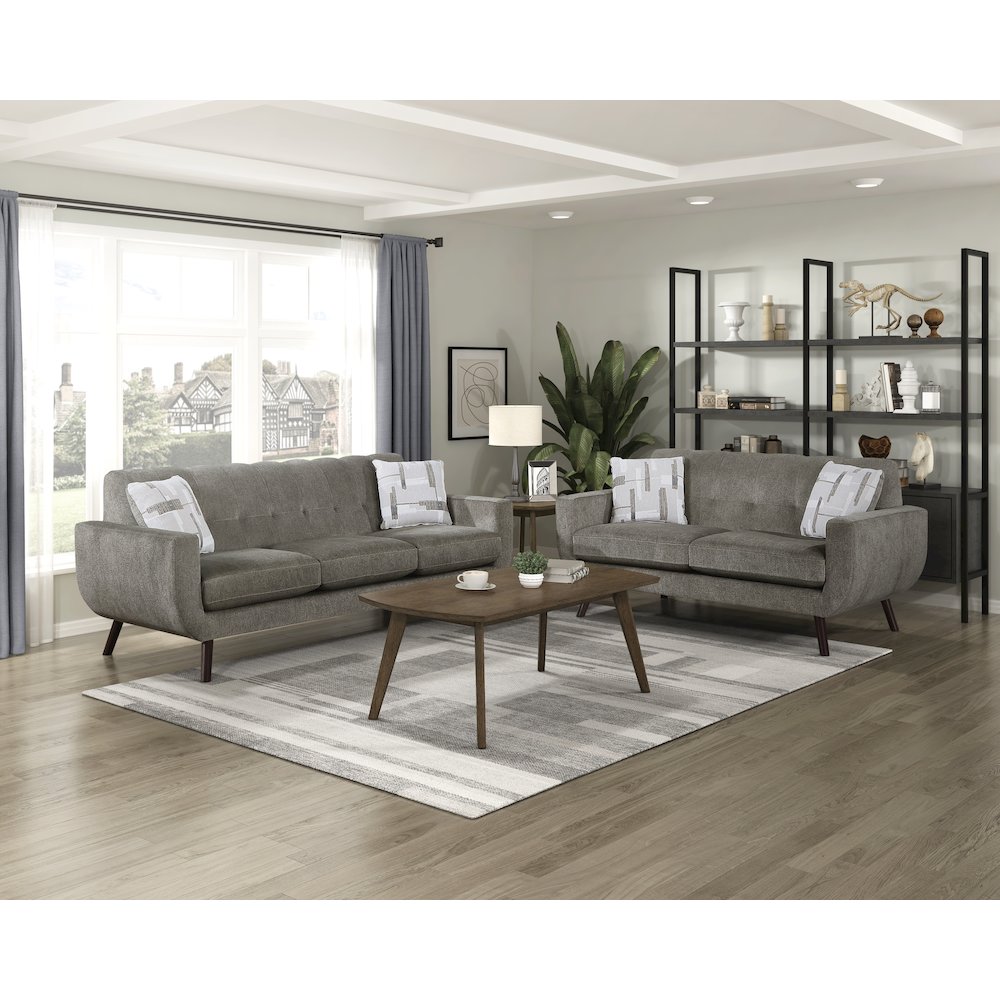 Janne Microfiber Love Seat in Brown. Picture 2