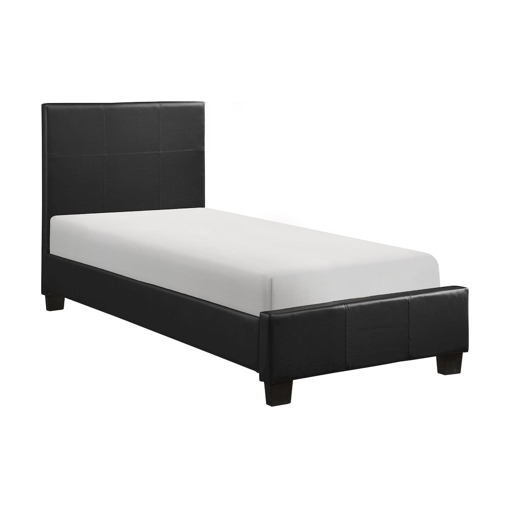Lorenzi Faux Leather Twin Bed in Black. Picture 1