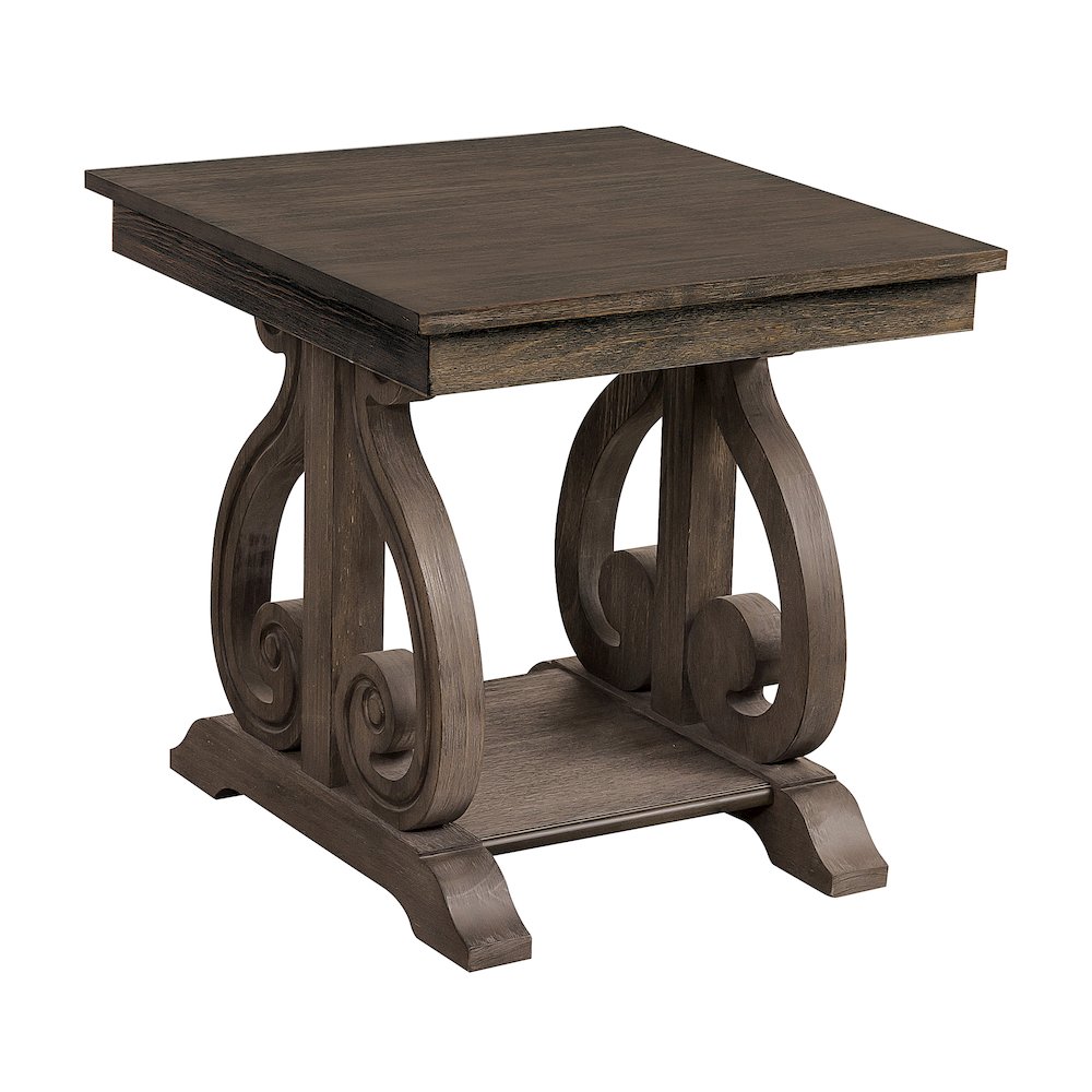 Toulon Pine End Table in Wire-Brushed Power Glaze Oak. Picture 1