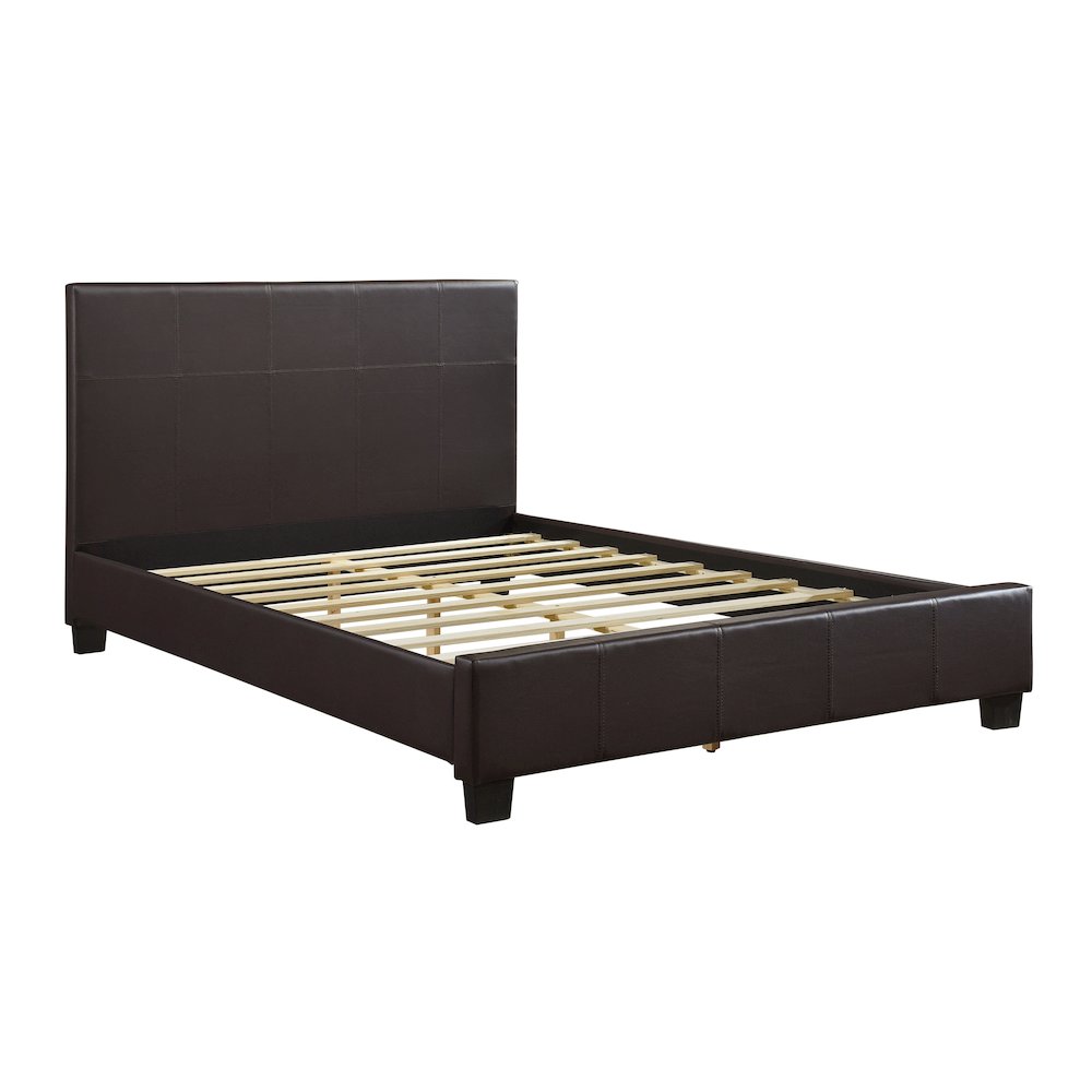 Lorenzi Faux Leather Queen Bed in Dark Brown. Picture 2
