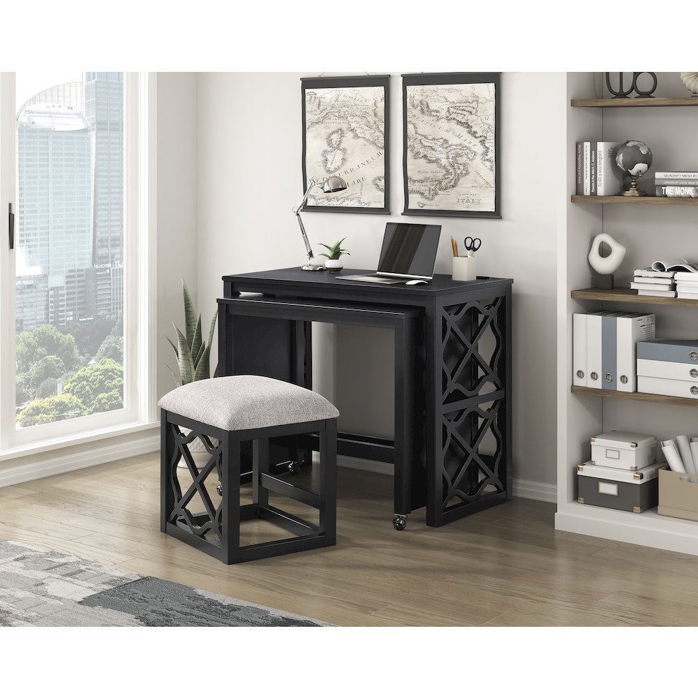 Salina Textured 3-Piece Pack Desks with Stool Set in Light Brown. Picture 6