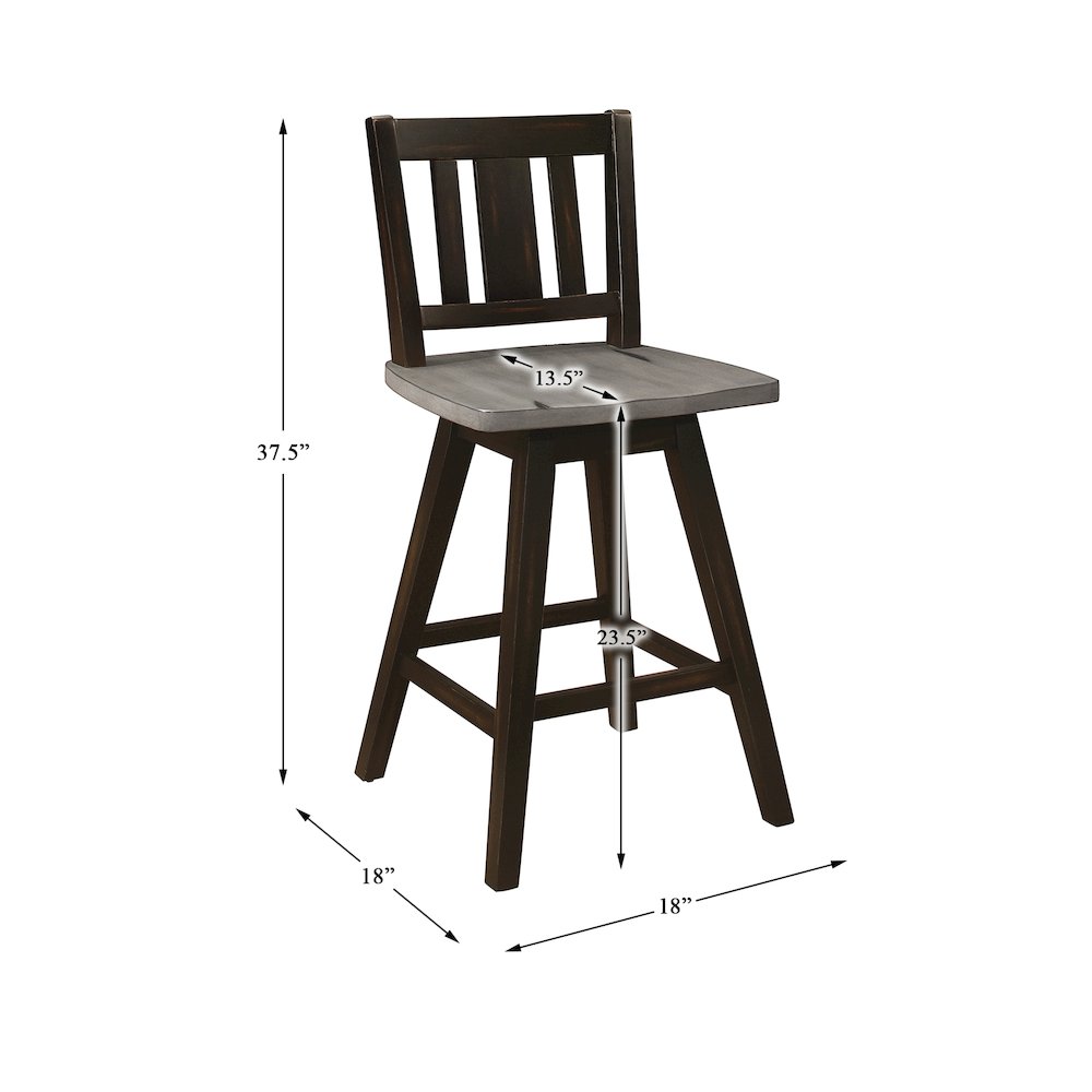 Amsonia Wood Swivel Counter Height Chair, set of 2 in Gray and Black. Picture 4