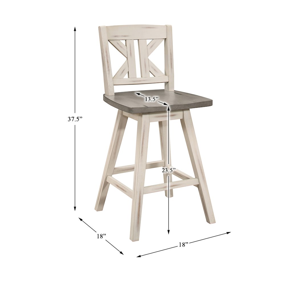 Amsonia Wood Swivel Counter Height Chair, set of 2 in Gray and White. Picture 4