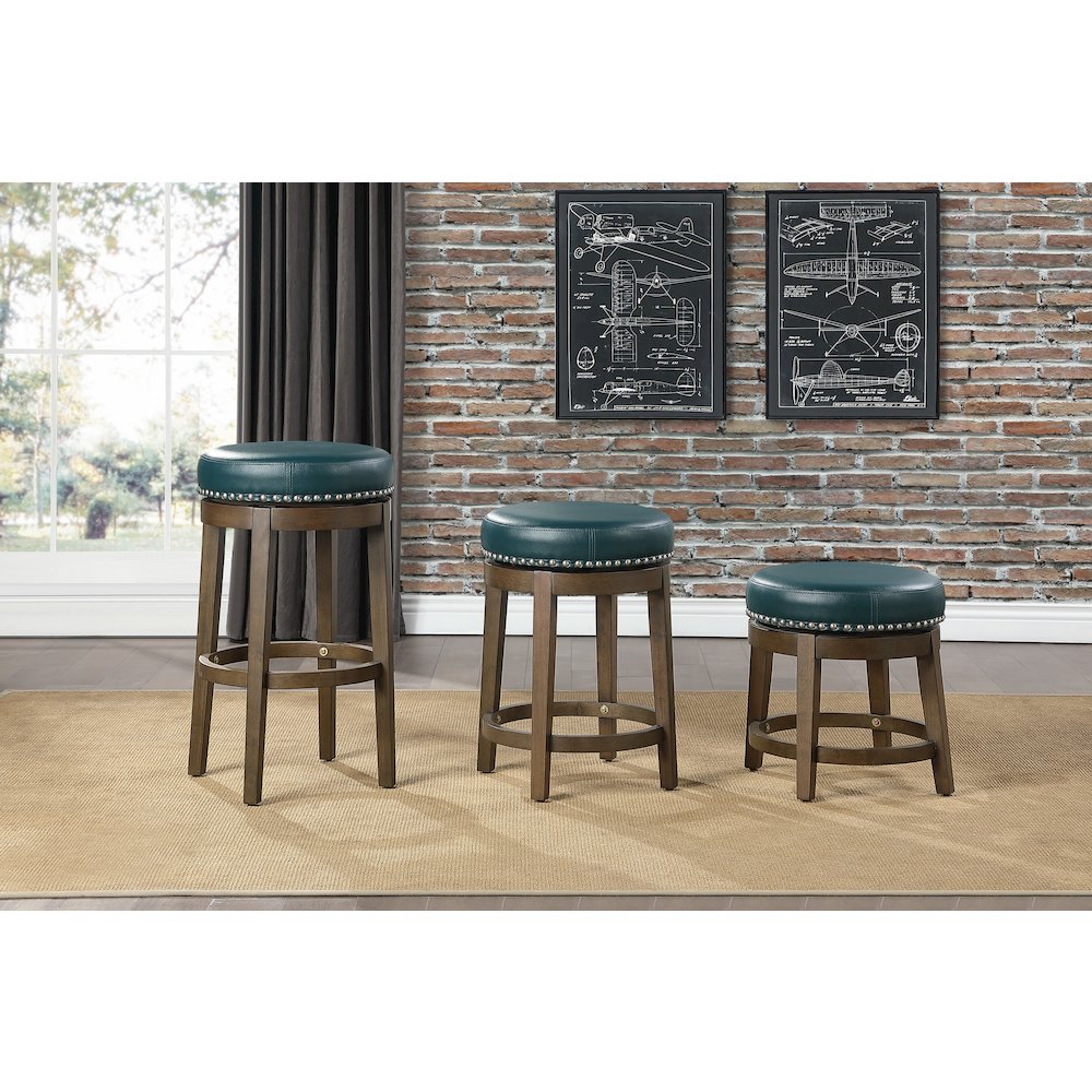 Westby Solid Wood 29" Round Swivel Stool, Set of 2 in Green. Picture 2