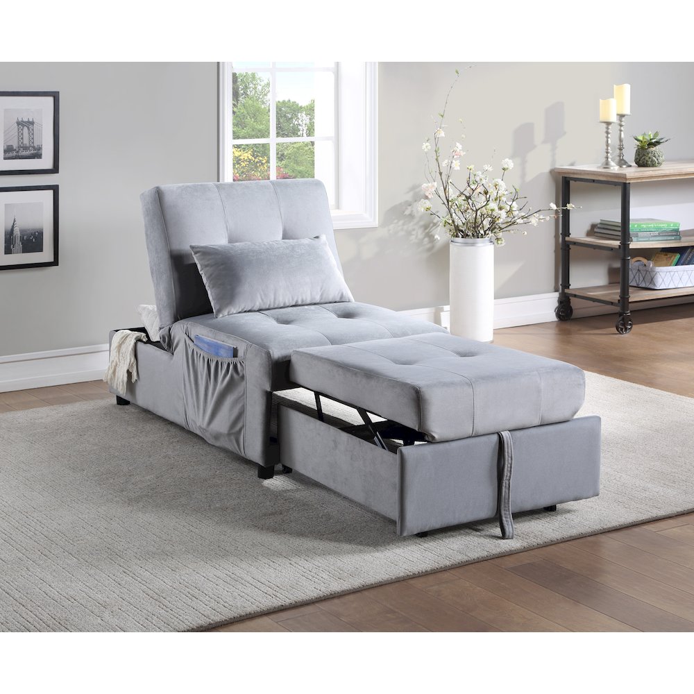 Garrell Velvet Storage Bench with Pull-Out Ottoman in Gray. Picture 5