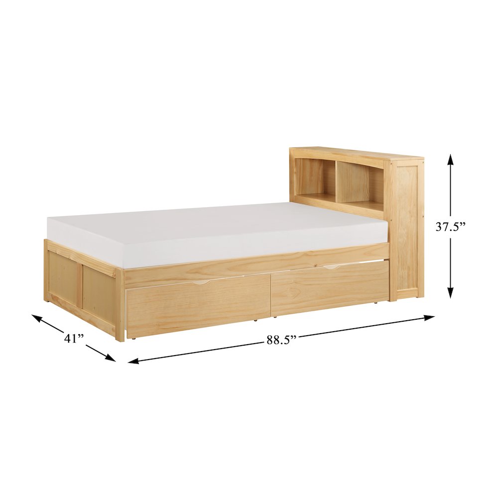 Bartly Pine Twin Bookcase Bed with Storage Boxes in Natural Pine. Picture 3