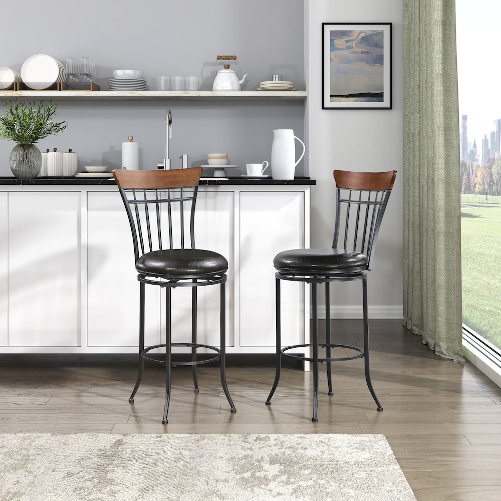 Ira Faux Leather Swivel Pub Height Chair in Brown. Picture 3