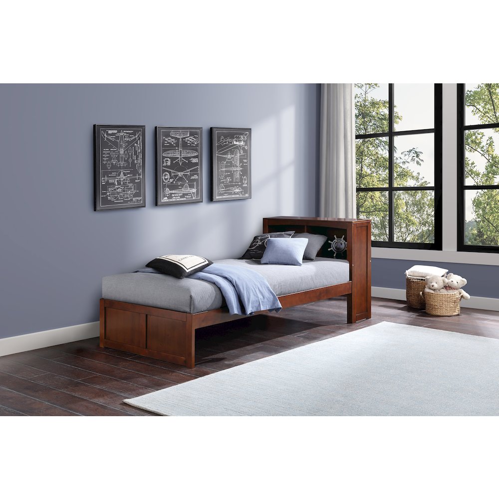 Rowe Pine Twin Bookcase Bed in Dark Cherry. Picture 2