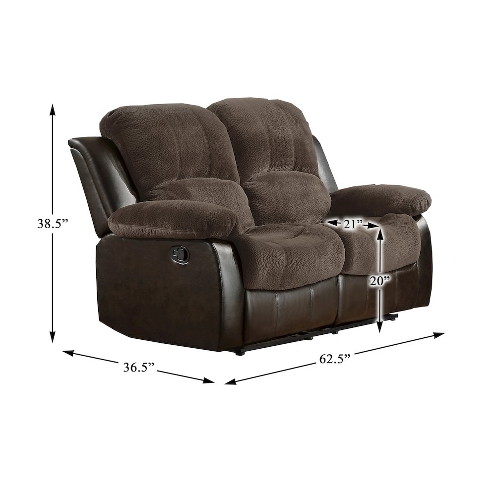 Cranley Faux Leather Double Reclining Loveseat in Chocolate. Picture 6