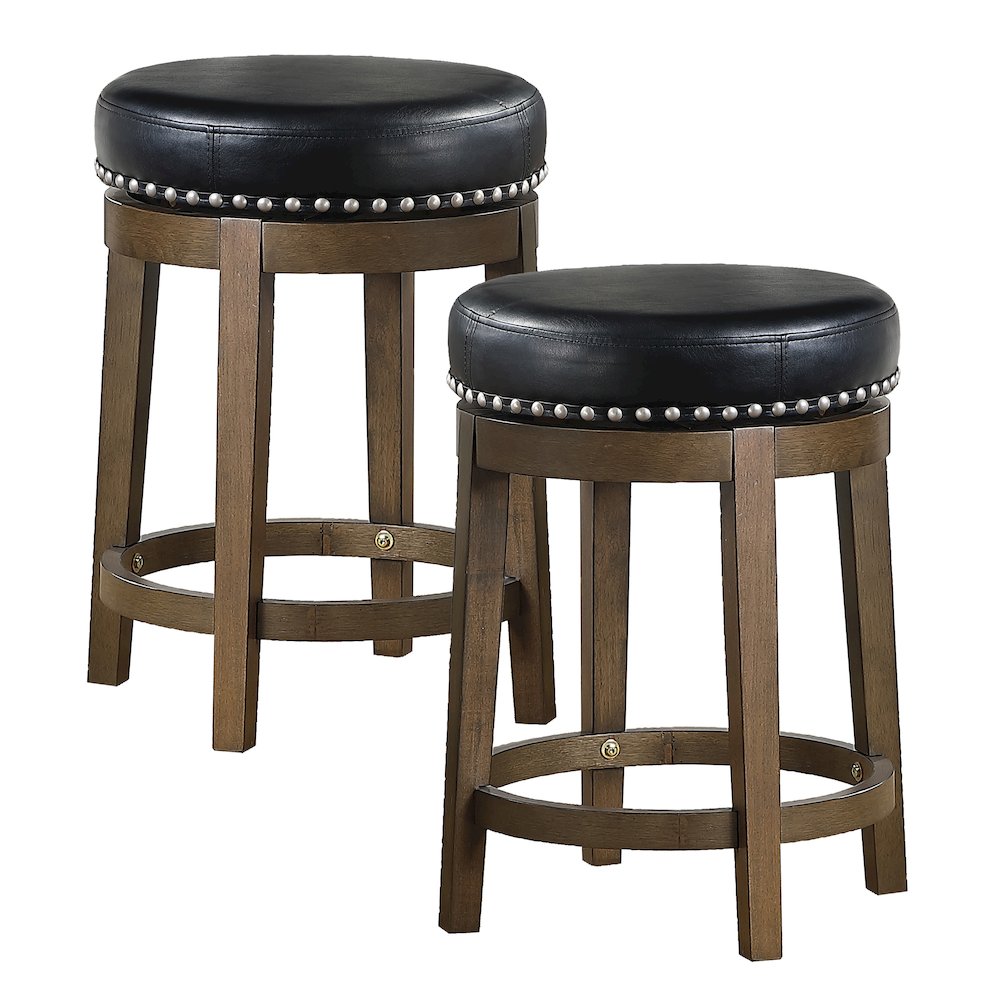 Westby Solid Wood 24" Round Swivel Stool, Set of 2 in Black. Picture 3