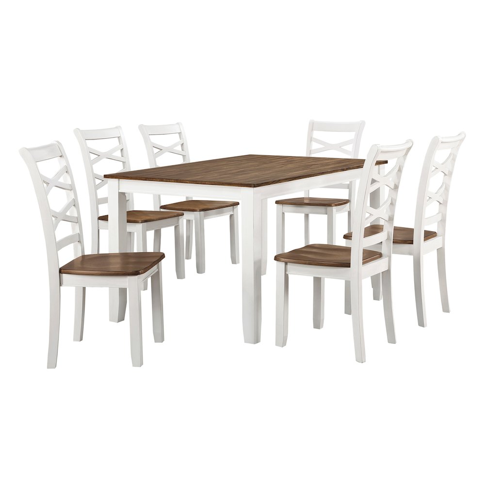 Dobson Mango Veneer Dining Set (set of 7) in Cherry and White. Picture 1