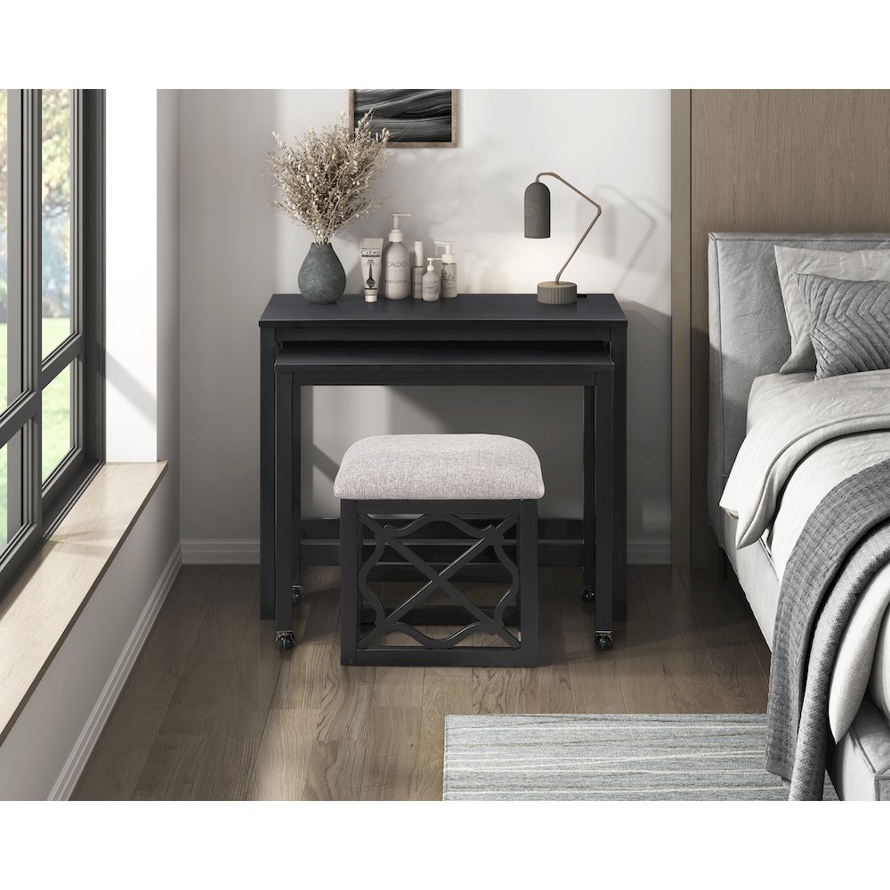 Salina Textured 3-Piece Pack Desks with Stool Set in Light Brown. Picture 8