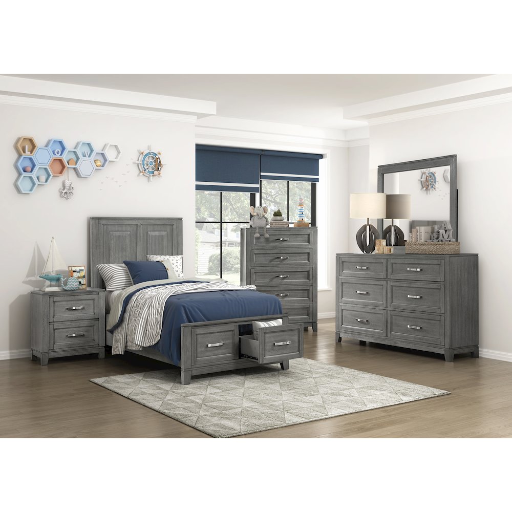 Garretson Acacia Twin Platform Bed with Footboard Storage in Gray. Picture 3