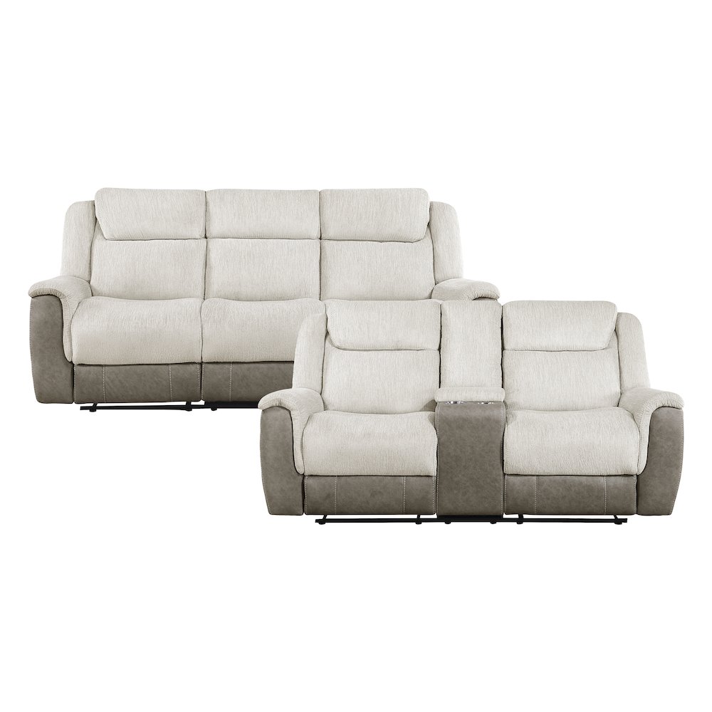 Harriette Chenille 2pc Set: Sofa, Loveseat in Beige. Picture 3