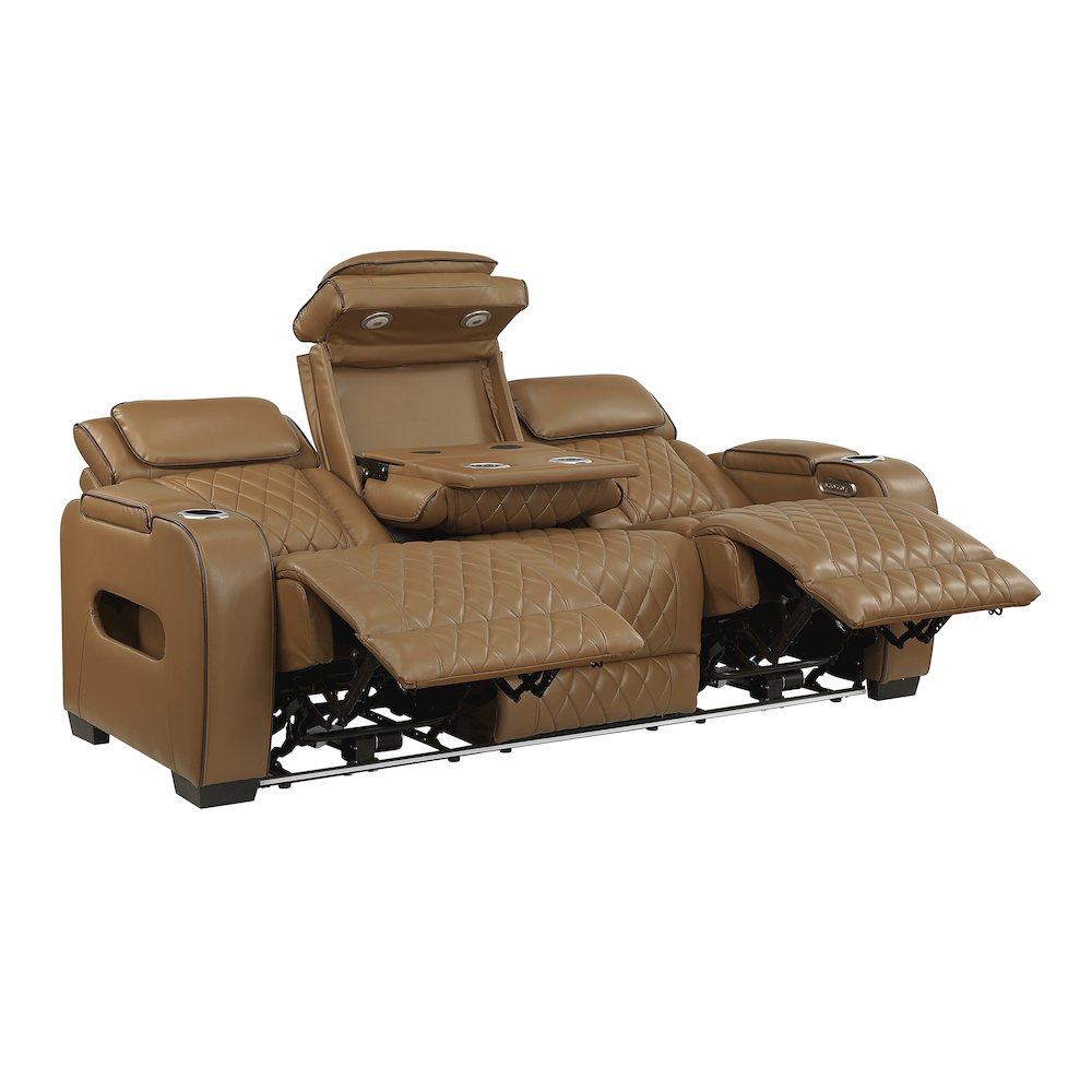 Fairway Faux Leather Power Double Reclining Sofa in Brown. Picture 10