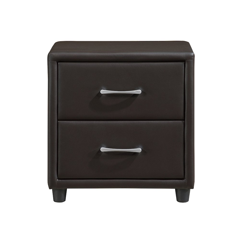 Lorenzi Faux Leather Nightstand in Dark Brown. Picture 2