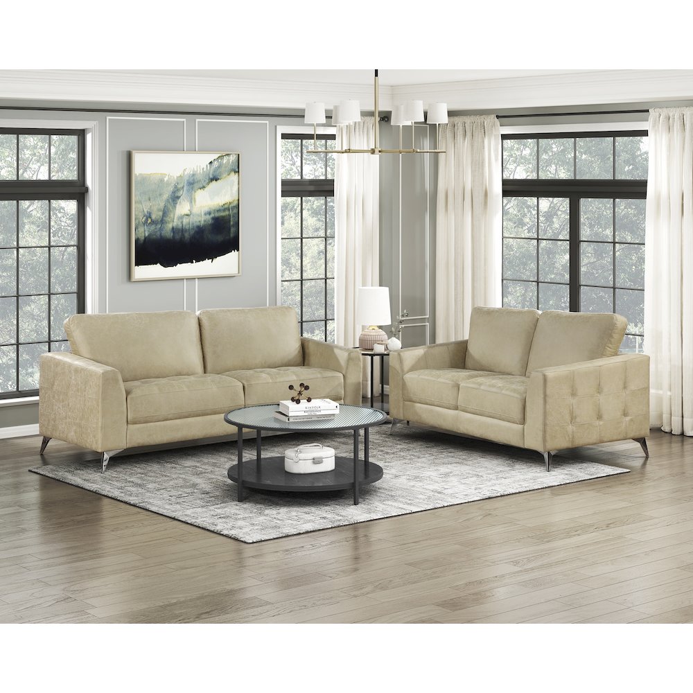 Cazon Microfiber Love Seat in Sand. Picture 2
