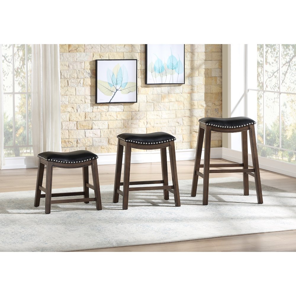 Ordway Solid Wood 24" Height Saddle Stool in Black. Picture 2