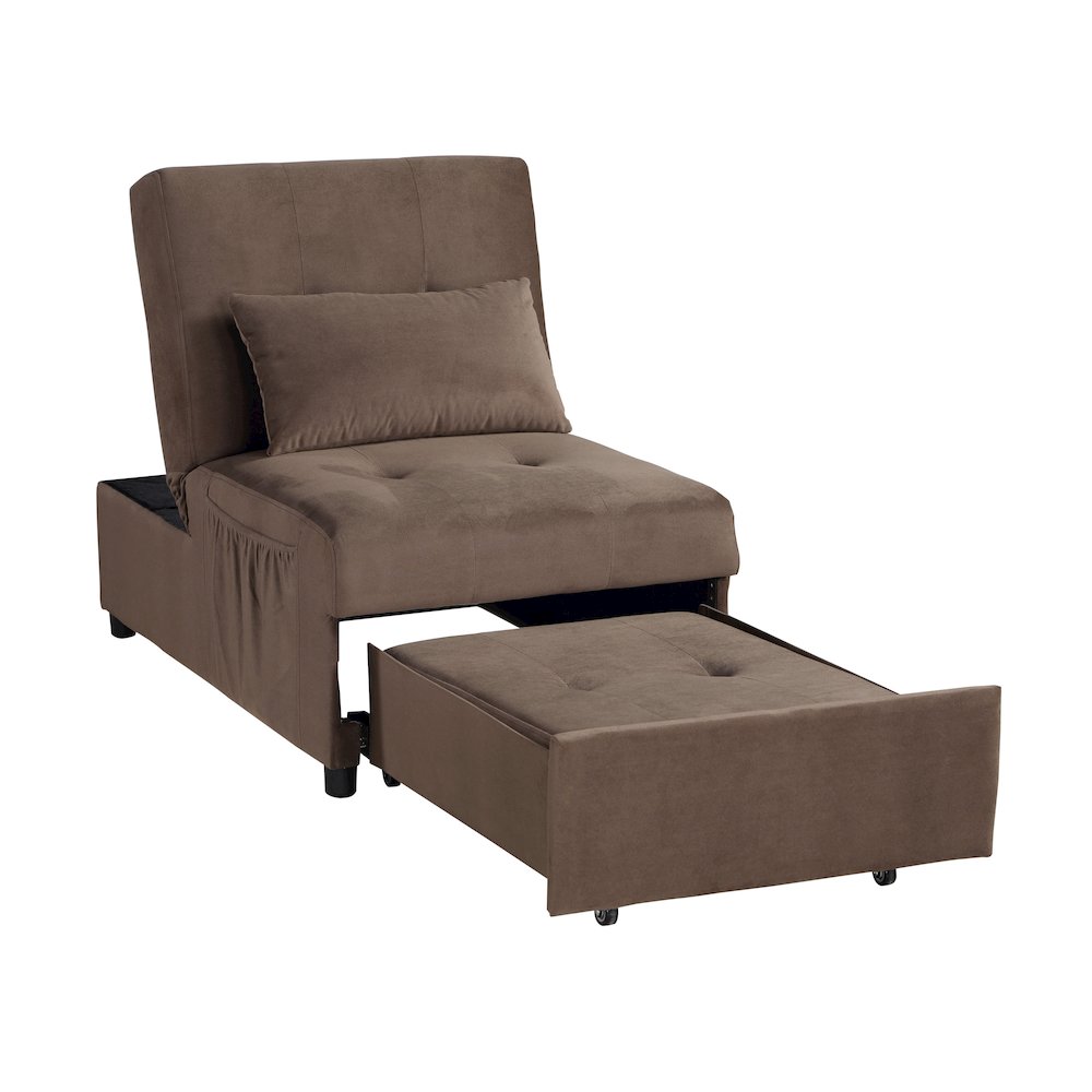 Garrell Velvet Storage Bench with Pull-Out Ottoman in Brown. Picture 3