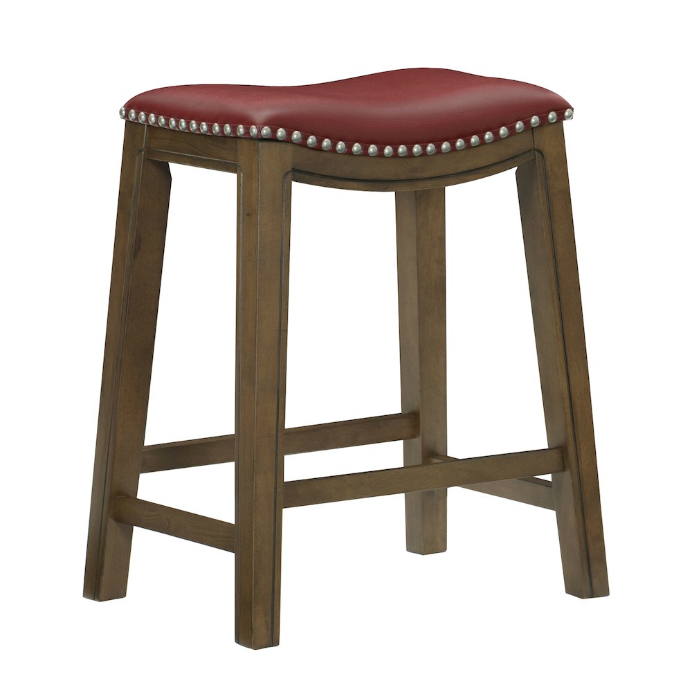 Ordway Solid Wood 24" Height Saddle Stool in Red. Picture 1