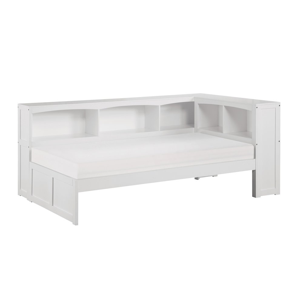 Galen Pine Twin Bookcase Corner Bed in White. Picture 1