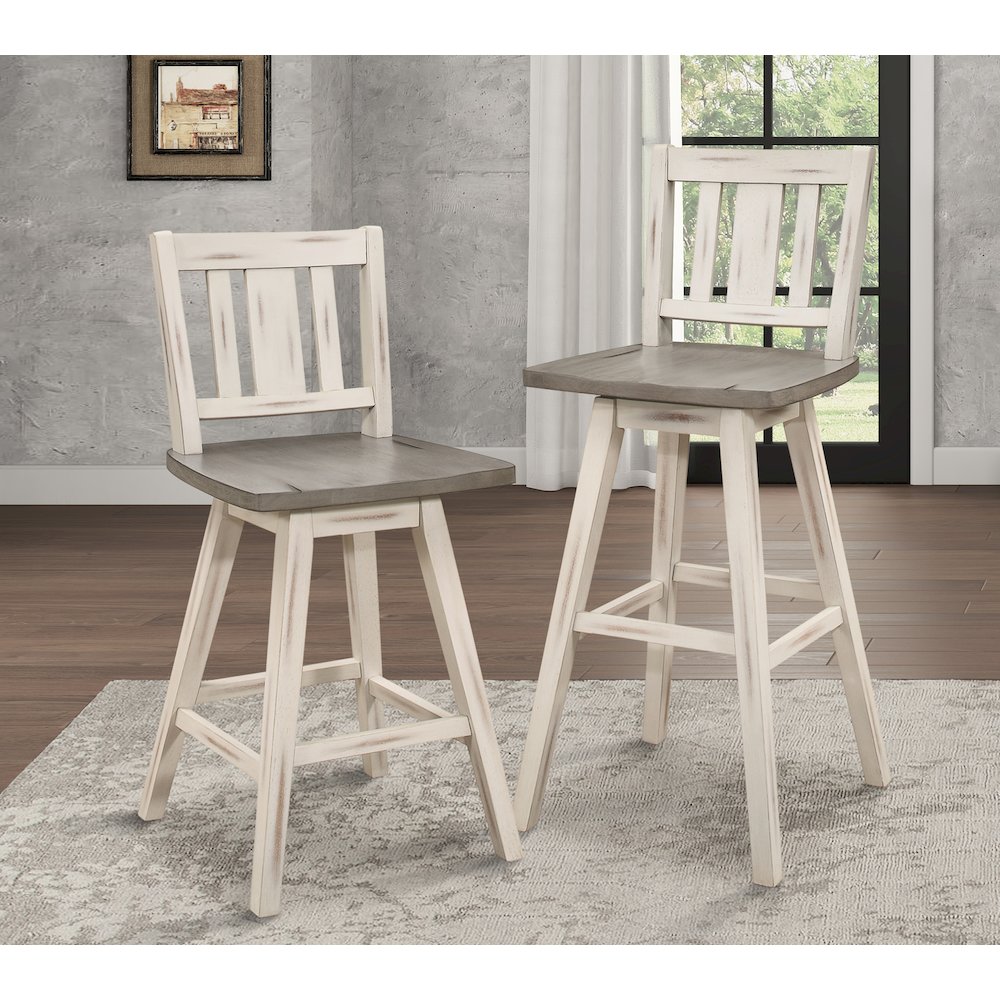 Amsonia Wood Swivel Counter Height Chair, set of 2 in Gray and White. Picture 2