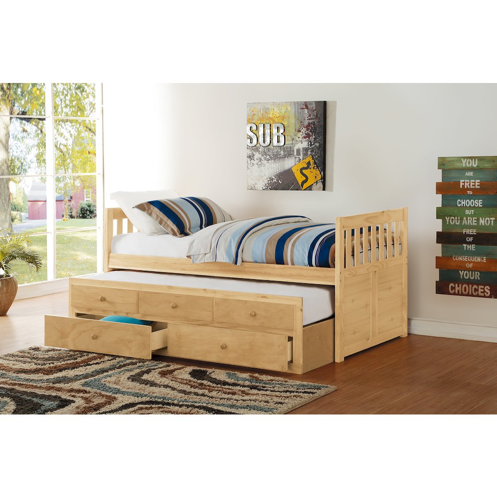 Bartly Pine Twin Over Twin Trundle Bed in Natural Pine. Picture 4